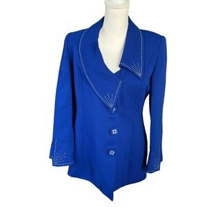 VTG gmi royal blue embellished blazer jacket women 8 rockstar glamour jacket